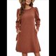 thumbnail image 1 of Vestido de Punto para Mujer con Mangas Abullonadas, Cuello Redondo, Informal, para Otoño e Invierno Rojo Ladrillo M, 1 of 6