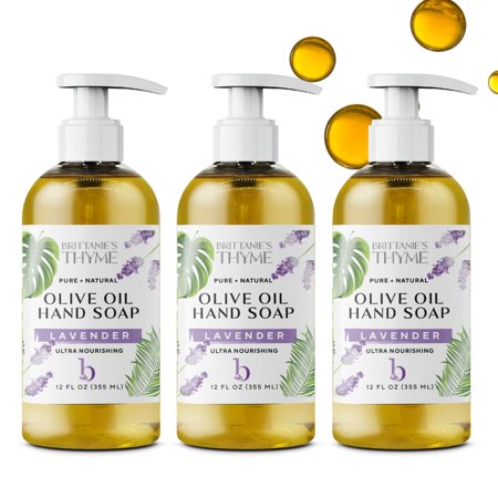Brittanie's Thyme Organic Natural Hand Soap - 12 oz, Pack of 3 (Lavender) Castile Soap Made Olive Oil And Natural Luxurious Essential Oils. Vegan & Gluten Free