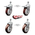 thumbnail image 2 of 5 Inch Maroon Polyurethane Swivel 12mm Stem Caster Set 2 Total Lock Brake, 2 of 2