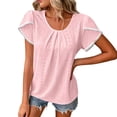 thumbnail image 2 of ClodeEU Women's Round Neck Flutter Short Sleeve Blouse,Solid Color Casual Loose Fit Top Pink,Women's Plus L, 2 of 5
