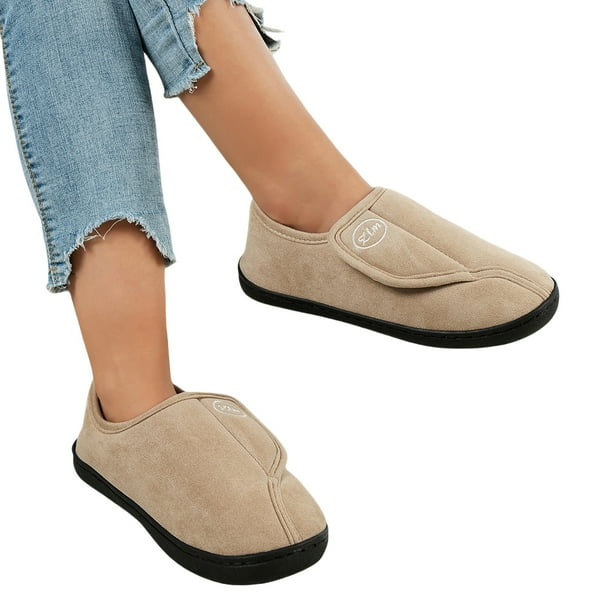 Zapatos para Sin Cordones Hombres Cuero Gamuza Antideslizante Cómodo Cálido Felpa Interior/Exterior Pies Diabéticos Hinchados