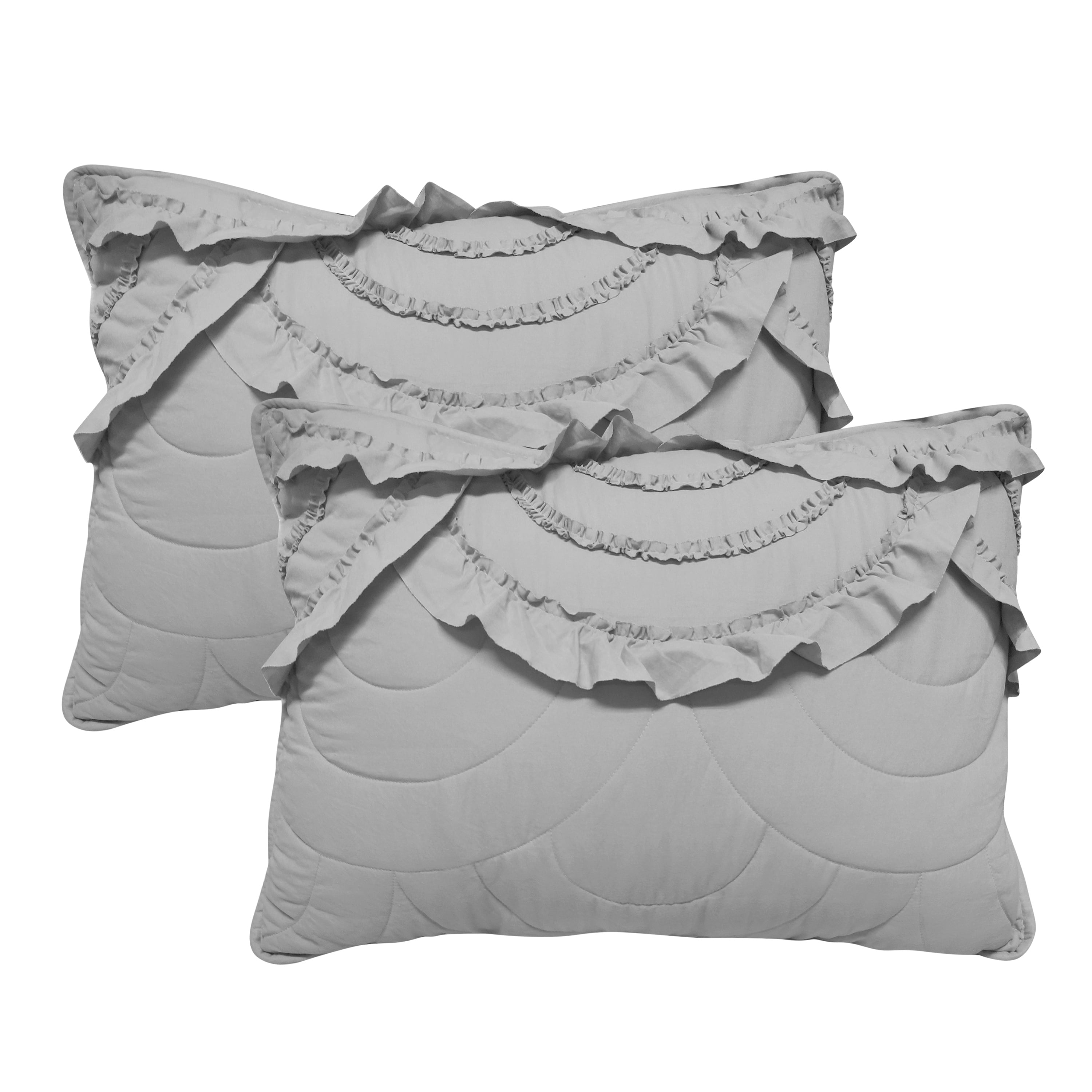 Design Studio Scallop Ruffle Grey 3-Piece Garment Washed Soft Solid Quilt Set - Full/Queen