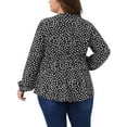 thumbnail image 3 of Blusa de peplum casual de manga larga con cuello de llave y lazo de puntos de polka para mujer de tallas grandes Agnes Orinda 2X negra, 3 of 6