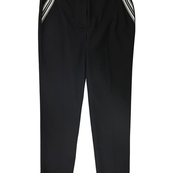 Alfani Womens Stripe-Inset Slim Casual Trouser Pants, Black, 8
