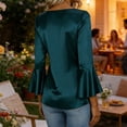 thumbnail image 4 of DAFPZW Womens Satin Blouse Cowl Neck Draped Silky 3/4 Bell Sleeve Tops Dressy Casual Business Casual Shirts Outfit, 4 of 6