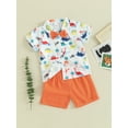 thumbnail image 4 of Musuos Kid Boys 2 Piece Set 6 12 18 24M 3 4Y Short Sleeve Dinosaur Print Shirts with Bowtie + Elastic Waist Shorts Toddler Baby Summer Outfits, 4 of 10