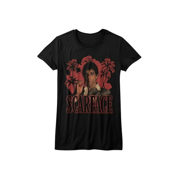 Scarface Crime Film Thriller Palmiers Rouges T-Shirt Noir Juniors Tee