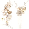 thumbnail image 2 of FELTECHELECTR Juego de 4 peinetas para el pelo de boda hechas a mano, accesorios para el pelo de novia con flores y diamantes de imitación (blanco), 2 of 6