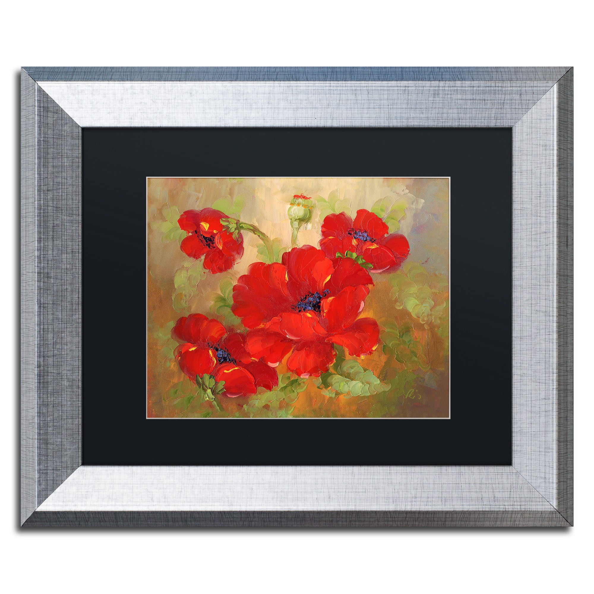 Trademark Fine Art "Poppies" Canvas Art by Rio Black Matte, Silver Frame