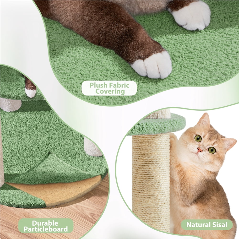 Yaheetech 35.6″ Tall Ocean Cat Tree with Detachable Clear Bowl, Army Green/Beige