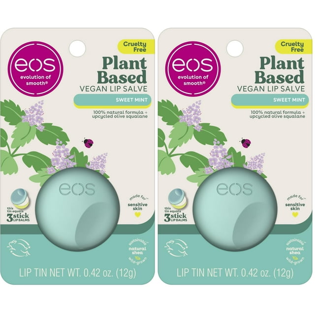 Bálsamo labial eos de menta dulce vegano a base de plantas, 12 ml (paquete de 2)