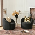 thumbnail image 6 of 34" W Swivel Barrel Chair Set of 2, Mid Century Modern Round Upholstered Boucle Swivel Accent Chairs, No Assembly Sofa Chair for Living Room Bedroom Reading, Charcoal, 6 of 13