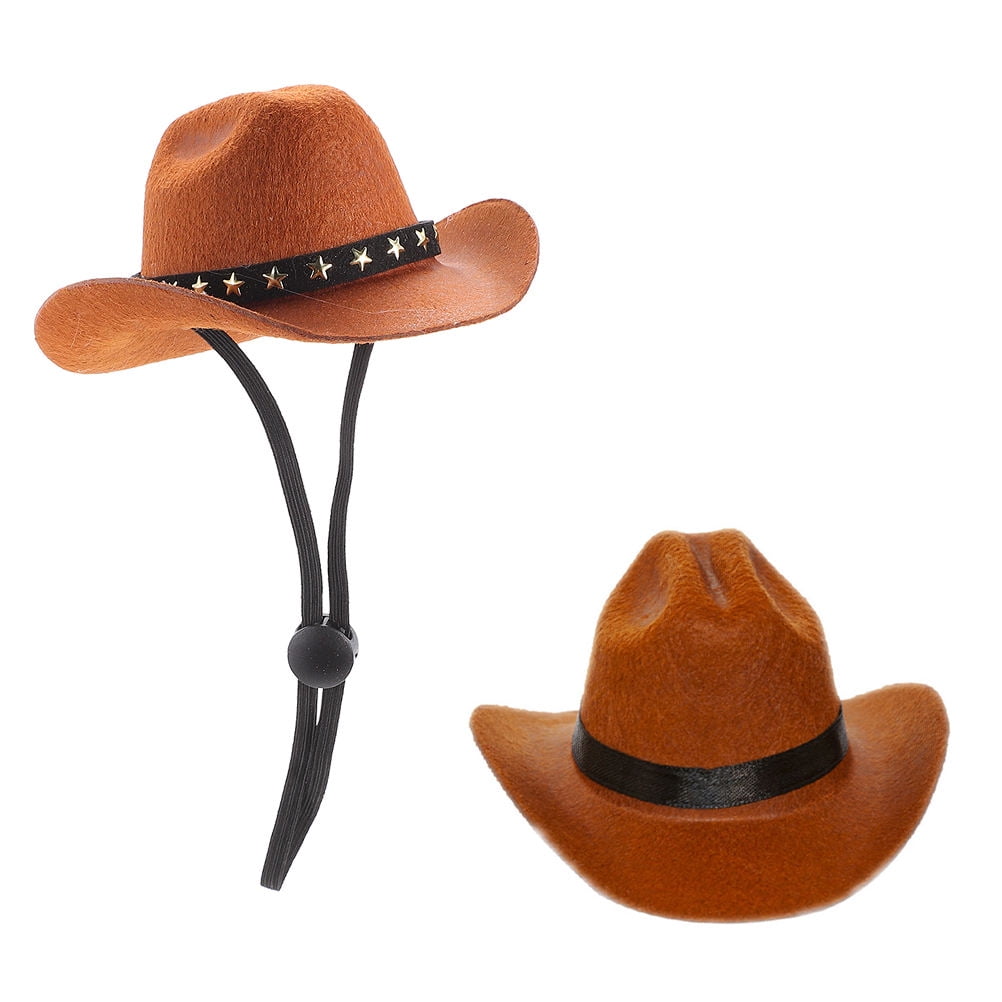 WEUVEB Cool Pet Cowboy Hat Cotton Breathable Stylish Light Brown for Dogs and Cats 2Pcs