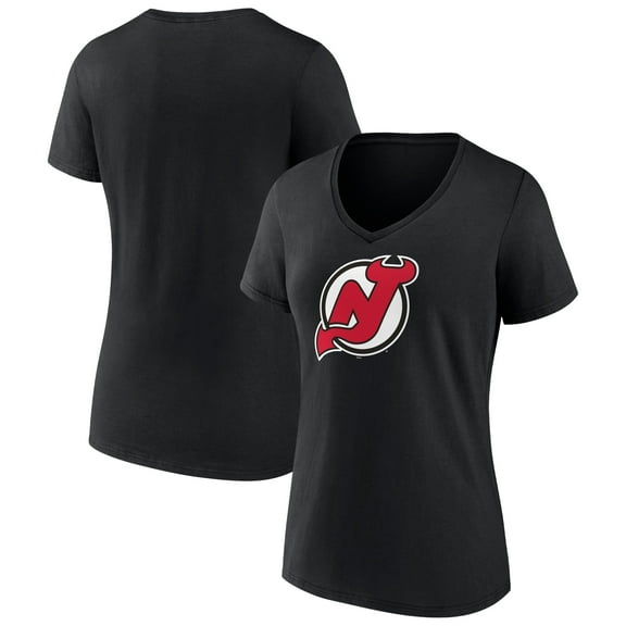 Women's Black New Jersey Devils Team Primary Logo V-Neck T-Shirt