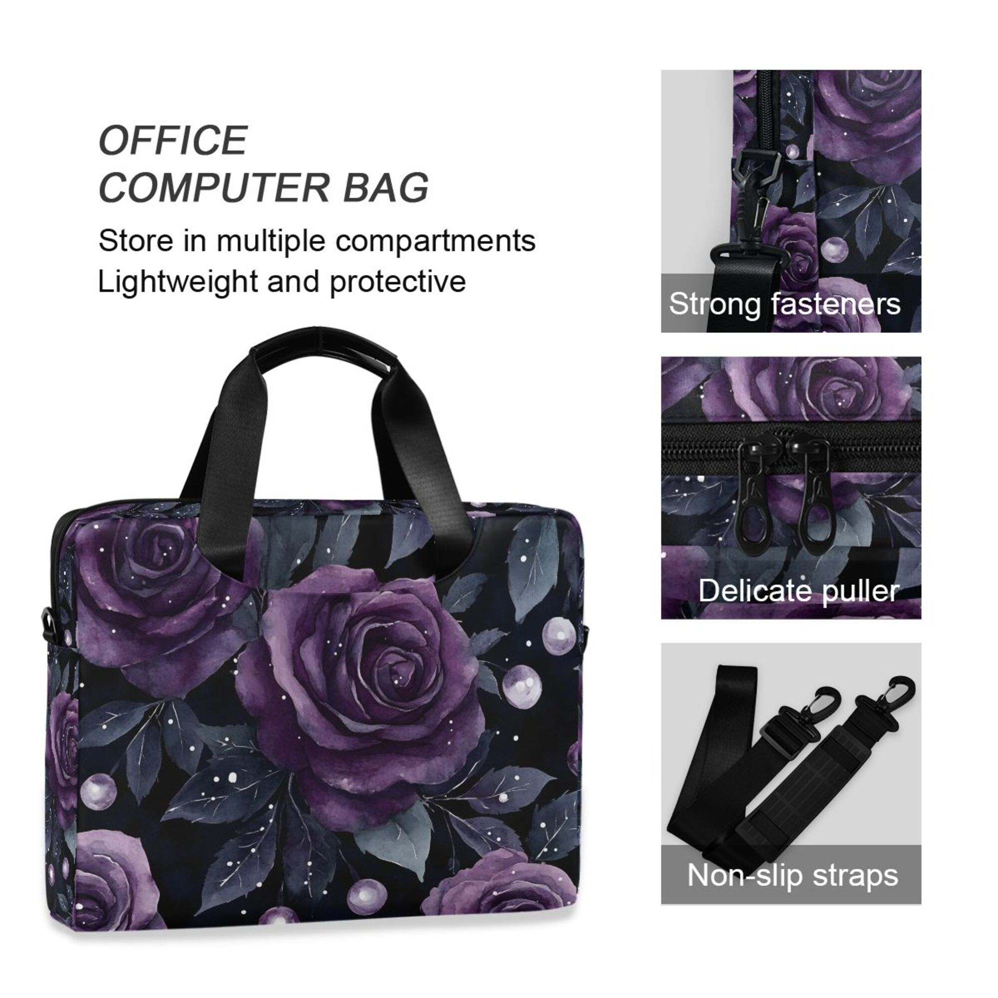 FORMRS 16" Laptop Bag Carrying Sleeve Case with Handle Travel Shoulder Briefcase, Roses and Pearls