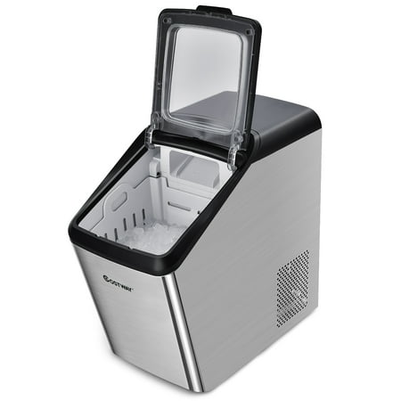 Costway - Nugget Ice Maker Machine Countertop Chewable Ice Maker 29lb/Day Self-Cleaning - Silver