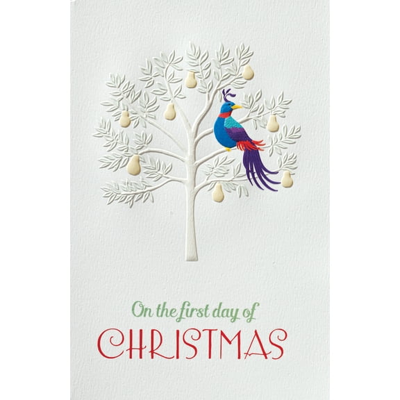 Pumpernickel Press Embossed Christmas Greeting Cards Boxed Set – Partridge Pear Tree II, 16 Count