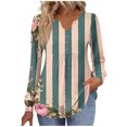thumbnail image 2 of Uootdi Boho Tops for Women Long Sleeve Shirts for Women Casual Pleated V Gift Neck Fall Tunic Tops Button Down Blouse Dressy, 2 of 5
