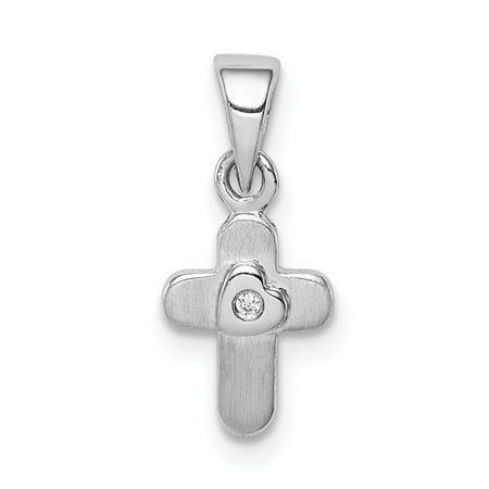 Sterling Silver Polished CZ Heart & Cross Pendant