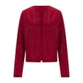 thumbnail image 3 of ASDFVBKG Women's Plus Size Sequin Jacket Open Front Sparkly Glitter Long Sleeve Blazer Cropped Trendy Coat Loose Fit Jackets Red 2XL, 3 of 4