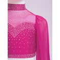 thumbnail image 5 of Lejafay Kids Girls Sparkly Rhinestone Long Sleeve Jazz Dance Crop Tops Figure Skating Shirts Hot Pink 10, 5 of 7