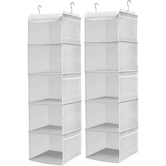 6 Shelves Hanging Closet Organizer, 2 Pack Hanging Storage with 4 Side Pockets for Clothes Shoes, 43.5"x12"x12"(Black)