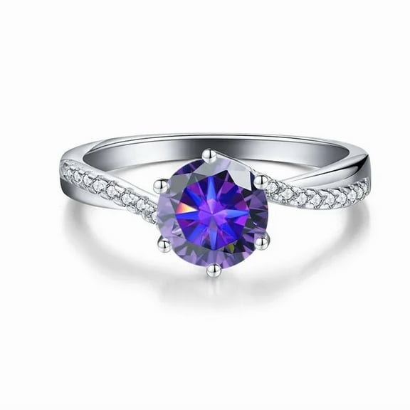 2 Carat Real Purple Color Moissanite Engagement Rings for Women Sparkling Moissanite S925 Sterling Silver Ring US 5I6I7I8I9 Size
