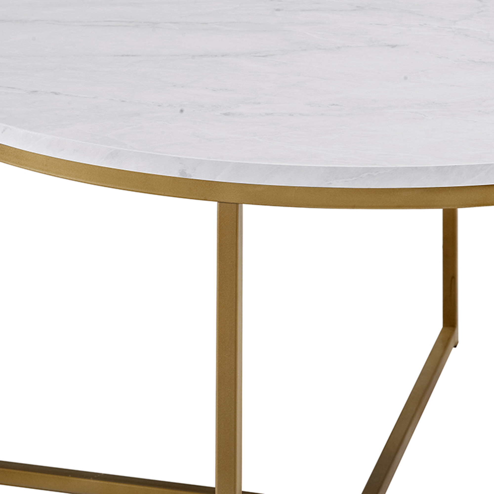 Walker Edison Modern Round Coffee Table, Faux White Marble/Gold - image 5 of 7