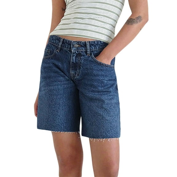 Michellecmm Womens Knee Length Denim Shorts Loose Raw Hem Bermuda Shorts