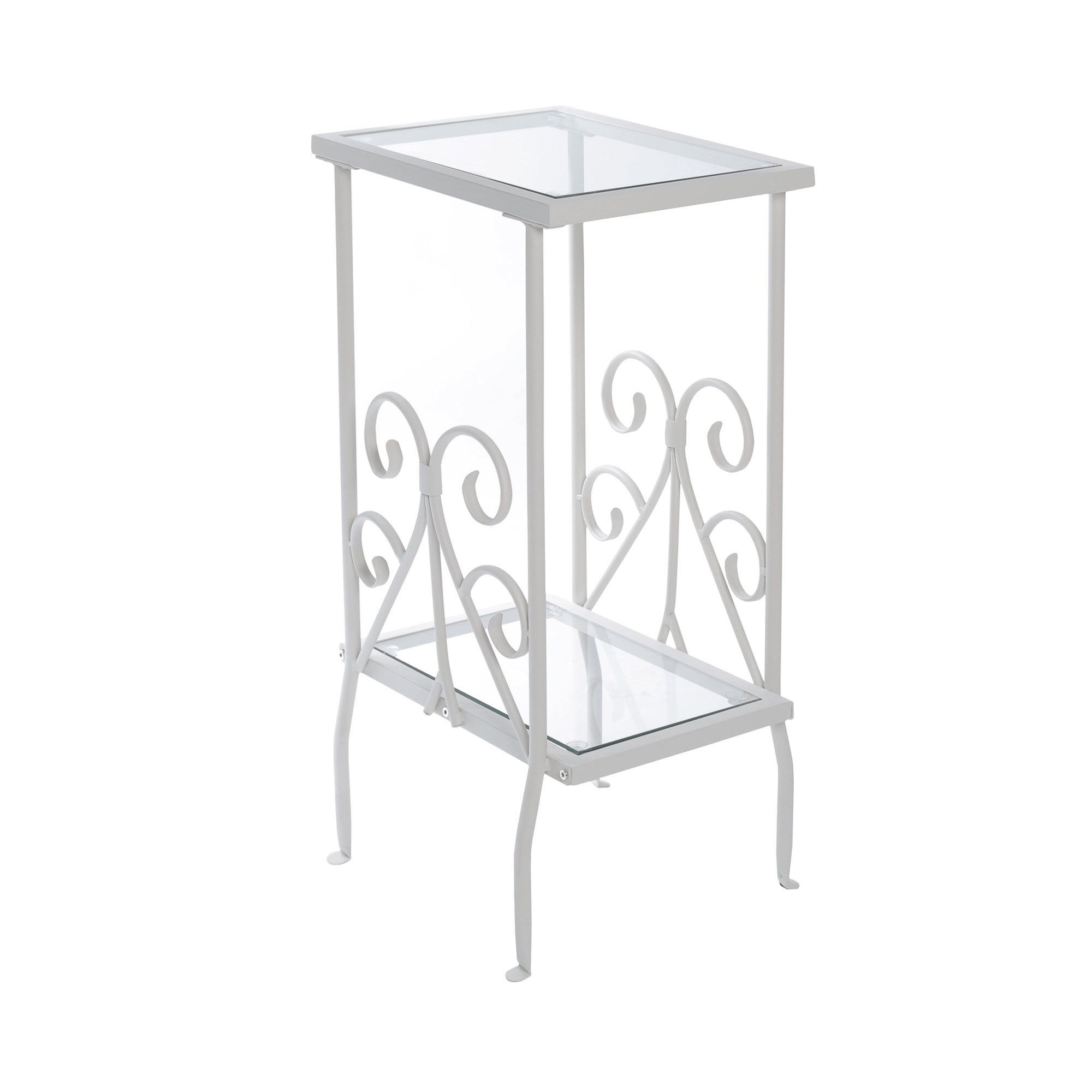12" x 16" x 30" White, Clear, Metal, Tempered Glass Accent Table