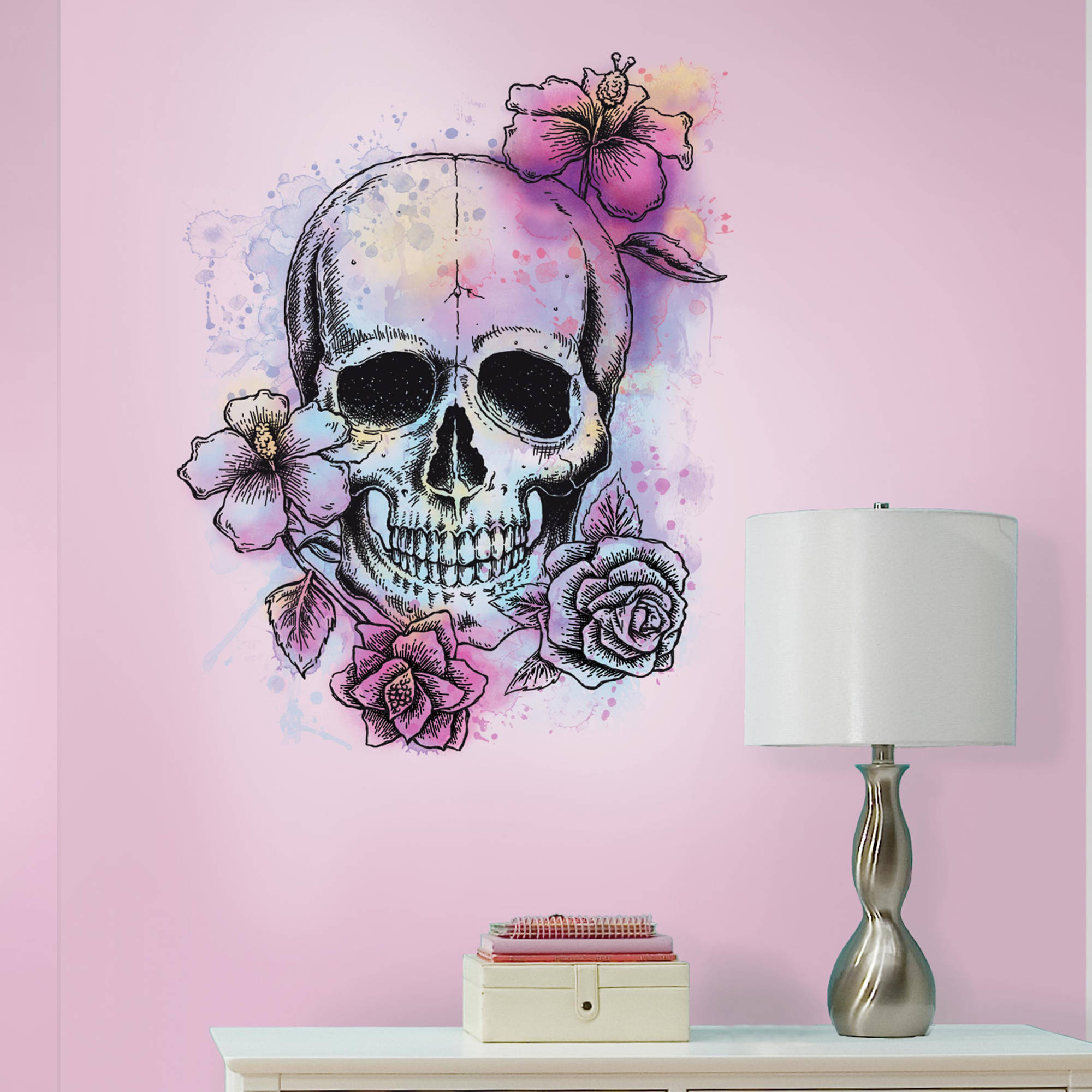 RoomMates Bright Floral Skull Peel and Stick Giant Wall Decal - Walmart.com