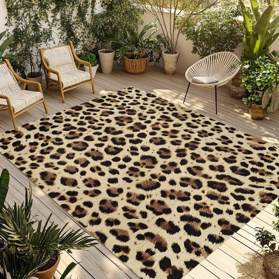 Fsddascl Leopard Printed Outdoor Rug for Patio/Deck/Porch, Non-Slip Large Area Rug 5 x 8 Ft, Modern Animal Fur Patterns Indoor Outdoor Rugs Washable Area Rugs, Reversible Camping Rug Carpet Runner