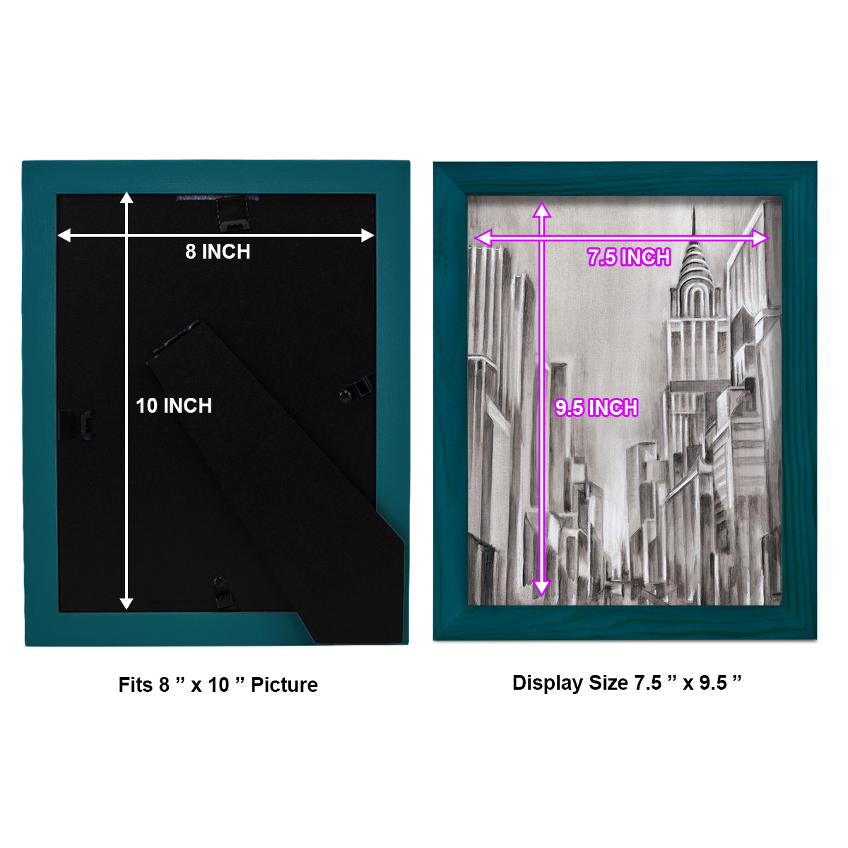 Art Deco Cityscape I -Framed Print w/glass-Ocean Blue