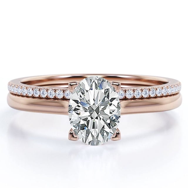 Juego de Anillos de Boda 1,75 Quilates JeenMata Corte Ovalado Chapado en Oro Rosa de 18 K sobre Plata