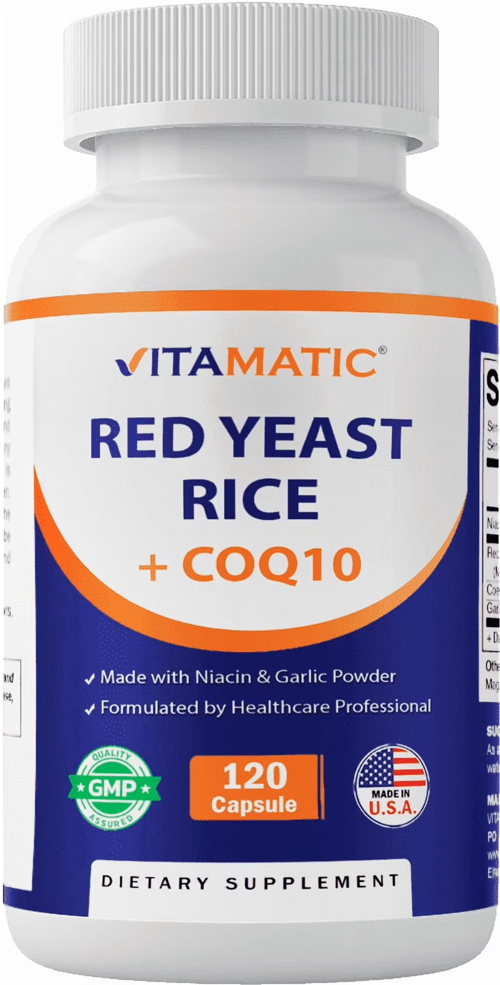 (2 pack) Vitamatic Citrinin-Free Red Yeast Rice 1200 mg. Capsules with CoQ10 100mg, Flush Free Niacin 100mg, & Garlic Powder 20mg - 120 Veg Capsules