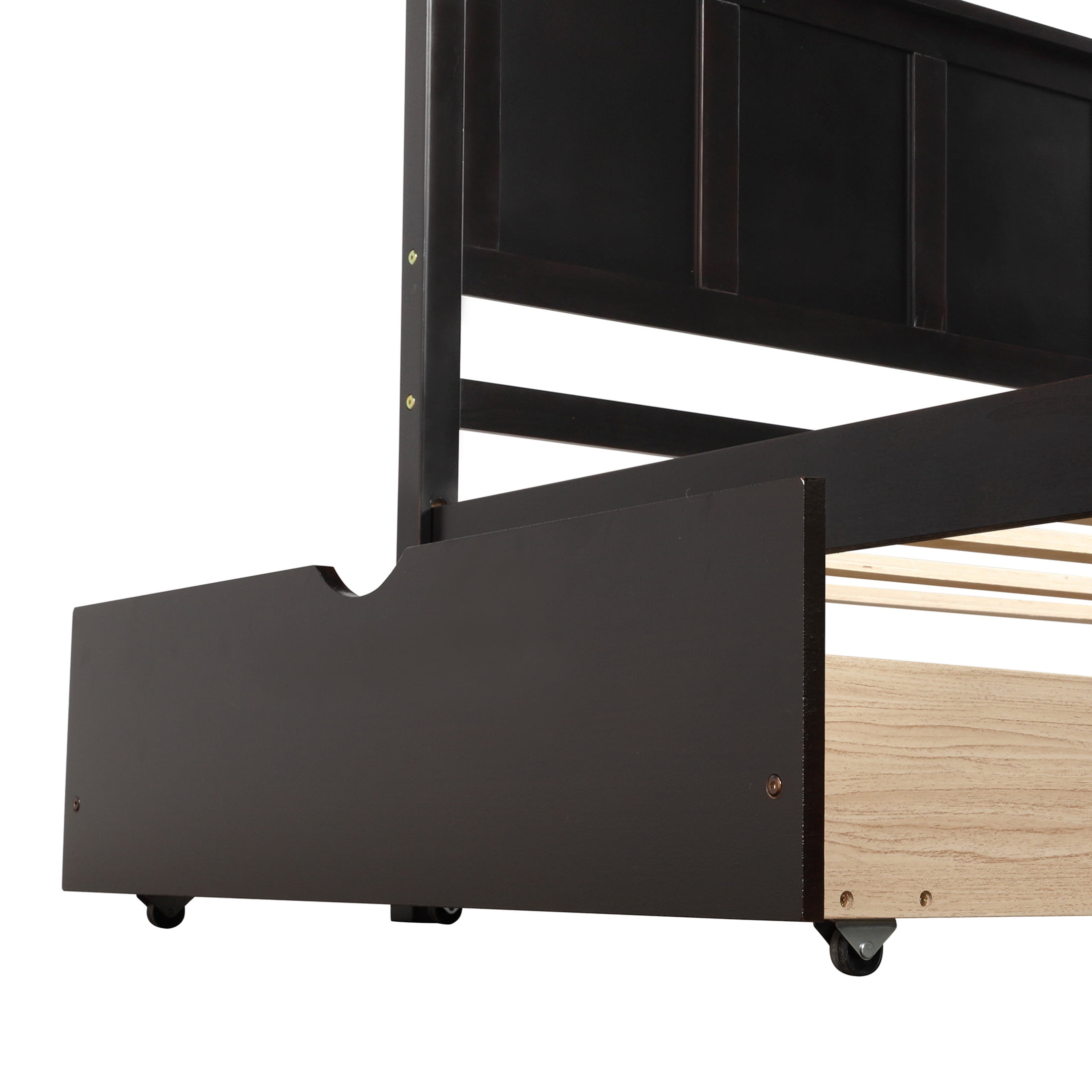 Noble House Twin Platform Storage Bed, Minimal Under-Bed Drawers with Rolling Wheels, Pine Wood Frame, Espresso