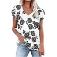 thumbnail image 1 of Womens Printed T-shirt V-neck Loose Top, 1 of 4