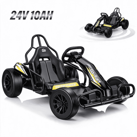 VIBESPARK Drift Go Kart, 24V 10AH Electric Go Kart for Kids Ages 6-14, 360° Drift Mode, Ride On Car with Backrest & Adjustable Seat, 300W Dual Motors, Max Speed 7.5mph/h, Black