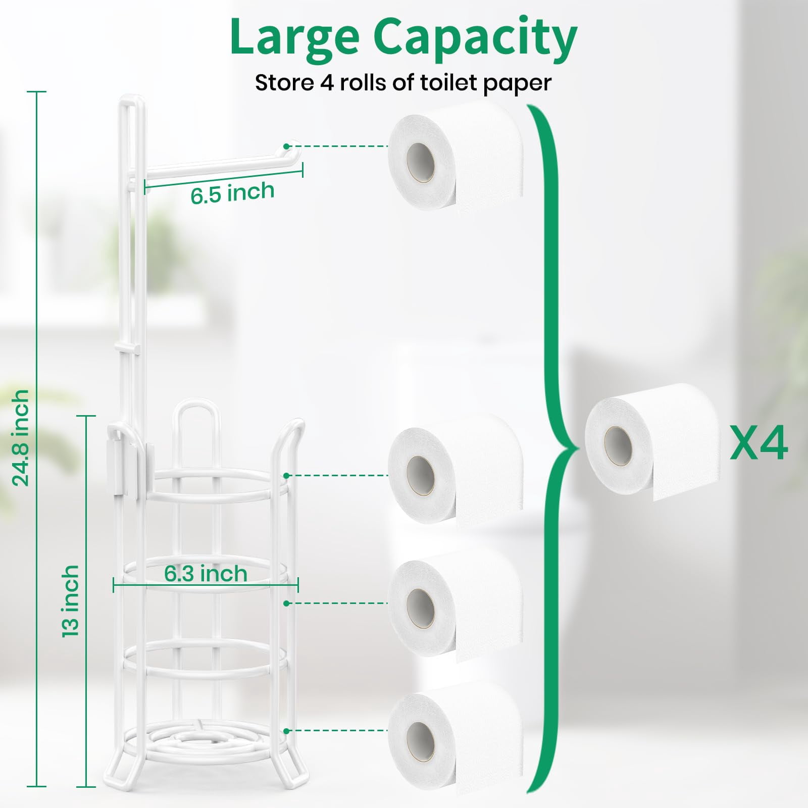 Toilet Paper Holder Toilet Paper Stand and Dispenser for 3 Spare Rolls Metal Wire Free-Standing Toilet Tissue Paper Roll Storage Shelf Bathroom Accessories Storage Organizer Black