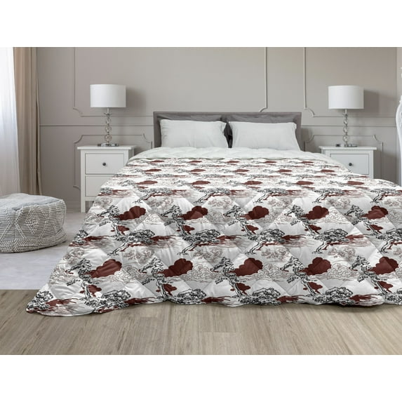 Floral Down Alternative Comforter, Geometric Flowers Circles Symbols Celtic Rings Modern Illustration, Microfiber Quilt for All Season, 5 Sizes, Dark Violet Blue and Rose, by Ambesonne