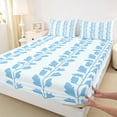 thumbnail image 3 of jejeloiu Blue Botanical Leaf Bed Sheets,Minimalist Aesthetic King Sheets For Adults 4 Pieces, 3 of 7