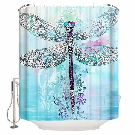 Dragonfly Shower Curtain, 60" x 72", Watercolor Dragonfly Wings Waterproof Bathroom Curtain Washable Shower Curtain Set with 12 Hooks