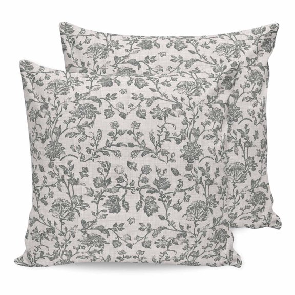 16x16 Pillow Covers Set of 2, Spring Flowers Square Throw Pillow Covers for Couch/Sofa/Living Room, Farmhouse Grey-blue Pastoral Floral Leaf Decorative Soft Pillowcases for Couch Throw Pillows