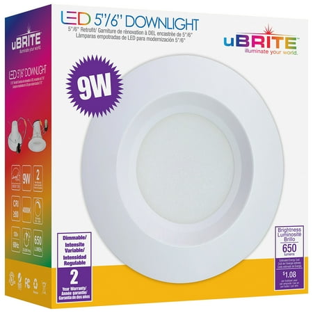 

uBRITE® 9W 5/6” LED Recessed Ceiling Retrofit Downlight Neutral White 4000K 650 Lumen