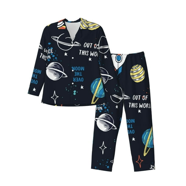 Balery Space Pijama para Hombre de Dos Piezas con Manga Larga, Conjunto de Dormir y Descanso Suave con Bolsillos-Medium