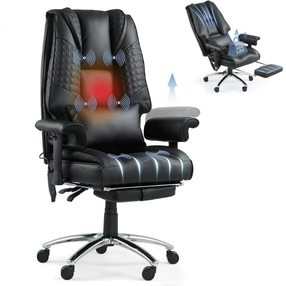 6-Point Massage Office Chair with Heating – Premium Ergonomic Executive Chair with Retractable Footrest & Reclining Function