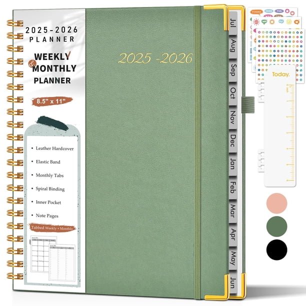 Planificador académico NOTBOKPA 2025-2026, semanal y mensual, verde