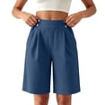 thumbnail image 2 of Binmer Women’s Elastic High Waist Pleated Bermuda Shorts with Pockets,Casual Loose Fit Summer Shorts Navy,Women's Plus XL, 2 of 7