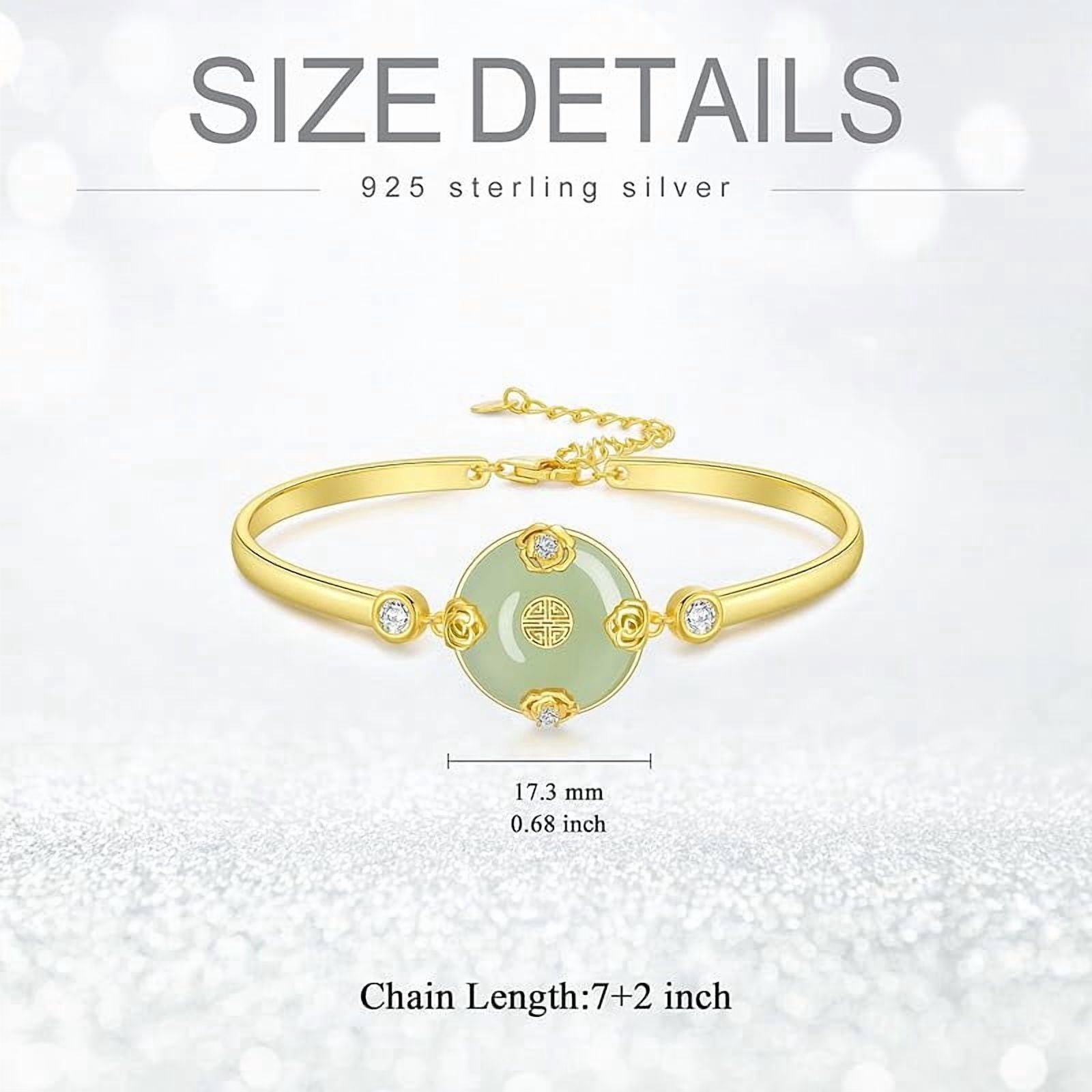 JKR Jade Bracelet for Women 14k Plated Sterling Silver Lotus/Sunflower/Tree of Life/Hummingbird/Dragonfly/Bee/Butterfly/Cat Jade Jewelry Birthday Mothers Day Gifts for Mom Grandma