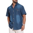 thumbnail image 4 of INSPIRE CHIC Men's Denim Chest Pockets Western Retro Short Sleeve Shirts S Dark Blue, 4 of 5